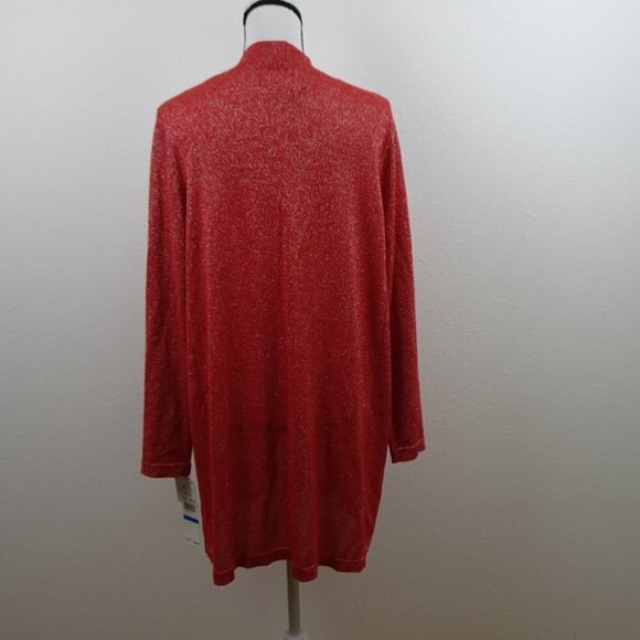 Ruby Rd Cardigan Sweater Women's Size XL Red Silver Sparkle Long Open Front - Picture 5 of 9